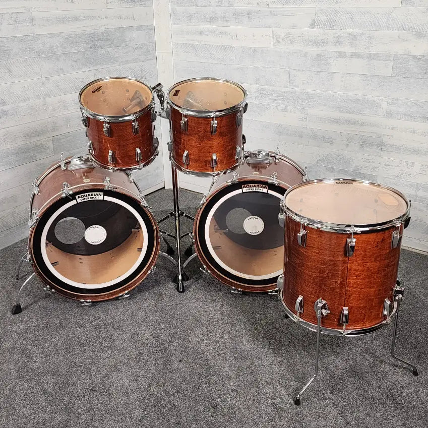 Used Vintage Ludwig 5pc Drum Set Mahogany Stain w/Double Tom Stand - Fair - Drum Center Of Portsmouth