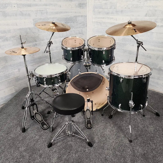Used Ludwig Element Evolution 5pc Drum Set Green Sparkle w/Cymbals - Very Good - Drum Center Of Portsmouth