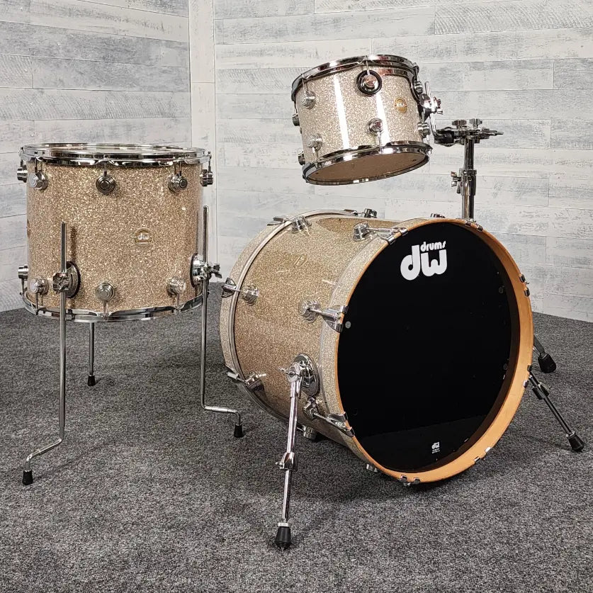 Used DW Collectors 3pc Drum Set Broken Glass Glitter w/Tom Stand - Good - Drum Center Of Portsmouth