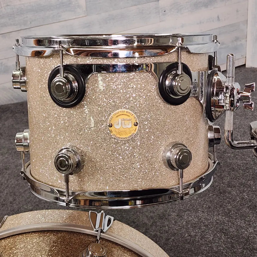 Used DW Collectors 3pc Drum Set Broken Glass Glitter w/Tom Stand - Good - Drum Center Of Portsmouth