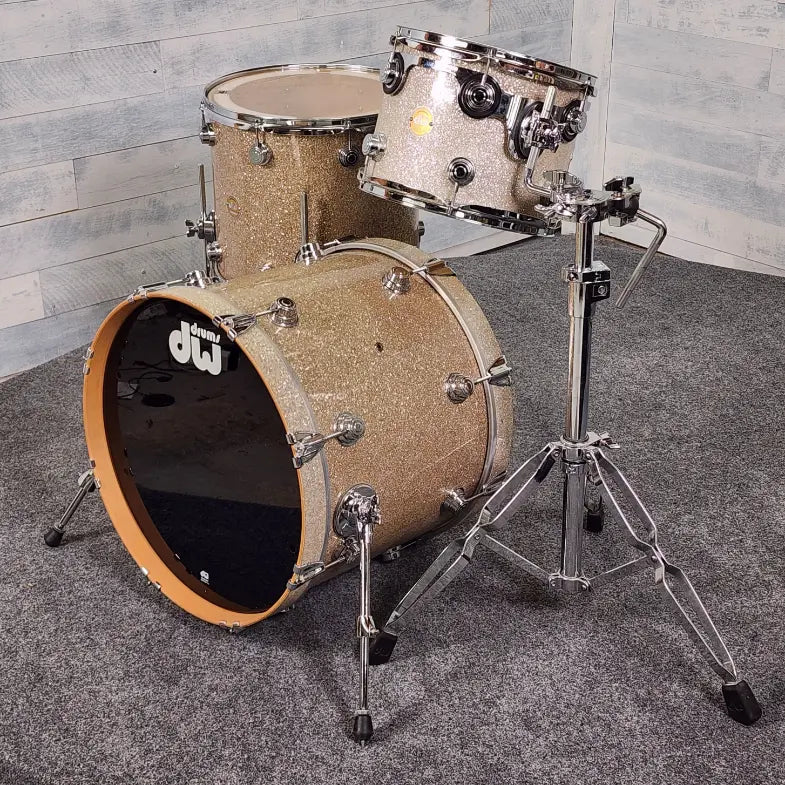 Used DW Collectors 3pc Drum Set Broken Glass Glitter w/Tom Stand - Good - Drum Center Of Portsmouth