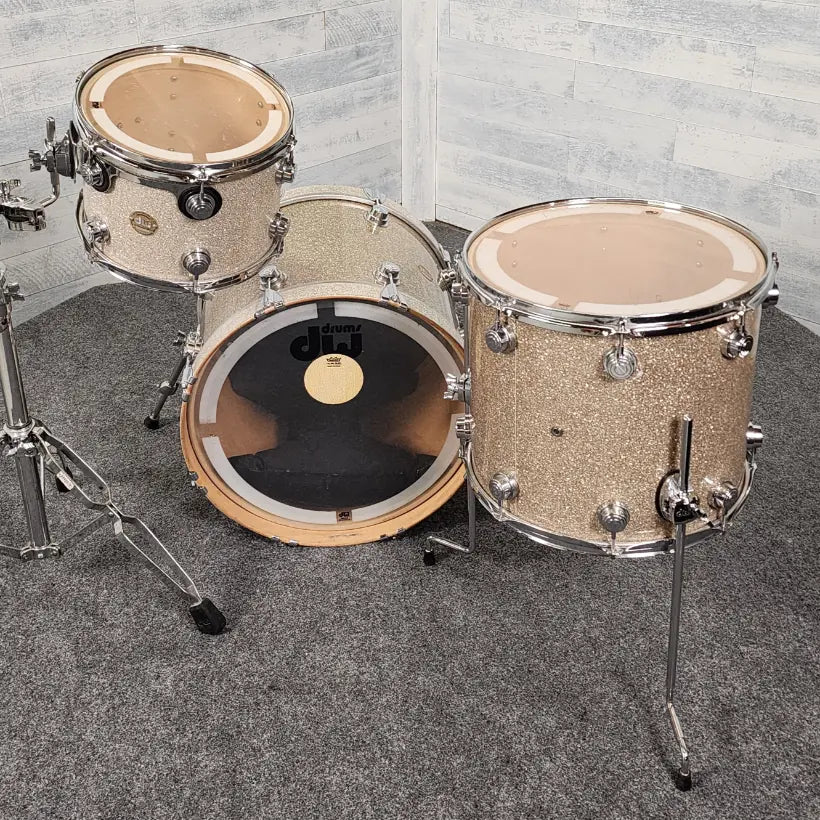 Used DW Collectors 3pc Drum Set Broken Glass Glitter w/Tom Stand - Good - Drum Center Of Portsmouth