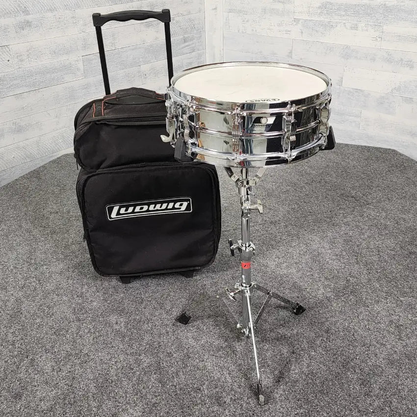 Used Ludwig Student Snare Drum Kit 14x5 w/Rolling Case & Stand - Good - Drum Center Of Portsmouth