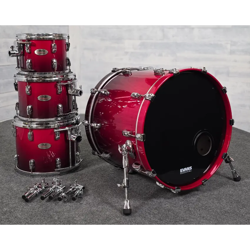 Used Pearl Reference 4pc Drum Set Scarlet Fade w/Cases - Very Good - Drum Center Of Portsmouth