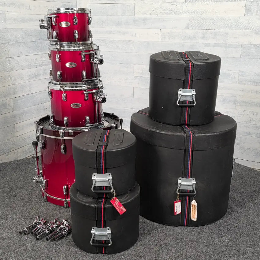 Used Pearl Reference 4pc Drum Set Scarlet Fade w/Cases - Very Good - Drum Center Of Portsmouth