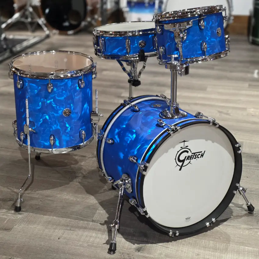 Used Gretsch Catalina Club 4pc Drum Set Blue Satin Flame - Very Good - Drum Center Of Portsmouth