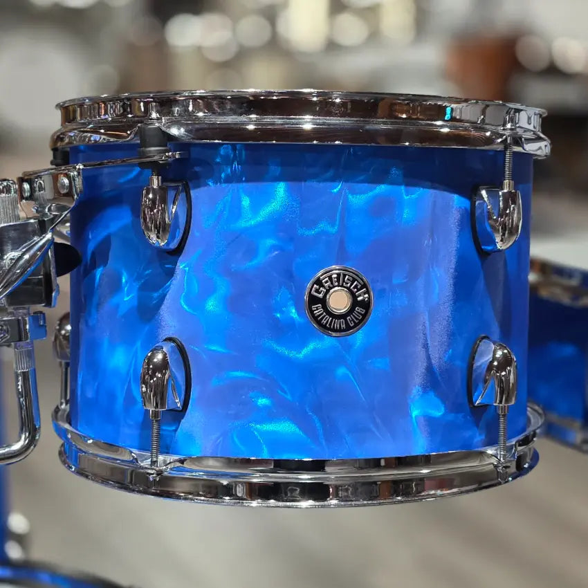 Used Gretsch Catalina Club 4pc Drum Set Blue Satin Flame - Very Good - Drum Center Of Portsmouth