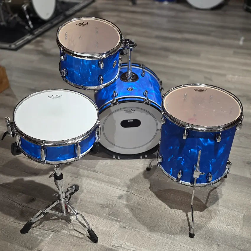 Used Gretsch Catalina Club 4pc Drum Set Blue Satin Flame - Very Good - Drum Center Of Portsmouth