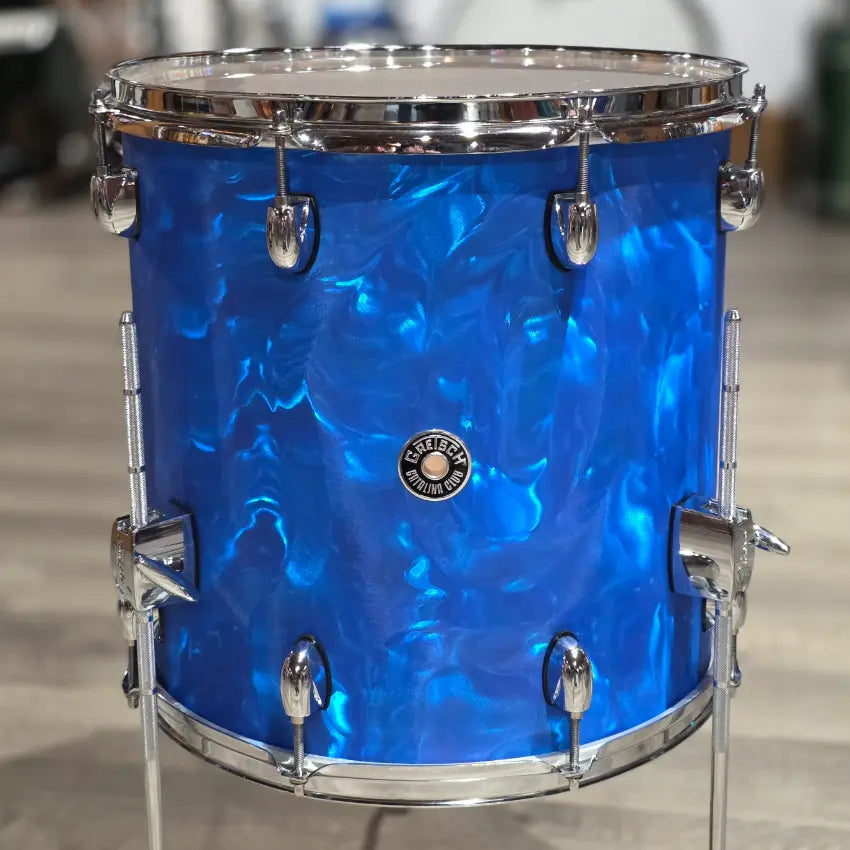 Used Gretsch Catalina Club 4pc Drum Set Blue Satin Flame - Very Good - Drum Center Of Portsmouth