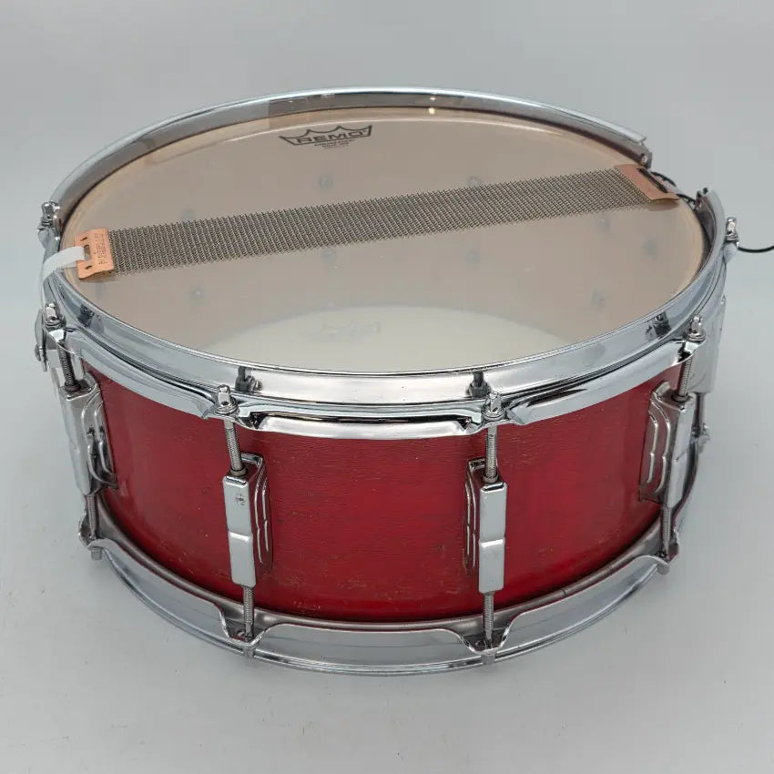 Used Joe Montineri Snare Drum 14x6.5 Satin Red - Good - Drum Center Of Portsmouth