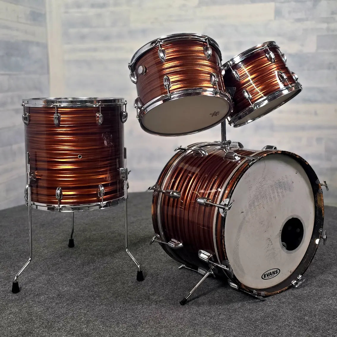 Used Vintage 4pc MIJ Stencil Drum Set Tiger Oyster - Good - Drum Center Of Portsmouth