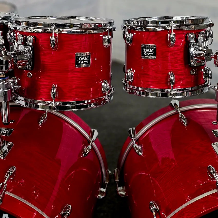 Used Yamaha Oak Custom 7pc Drum Set Red Gloss - Very Good - Drum Center Of Portsmouth