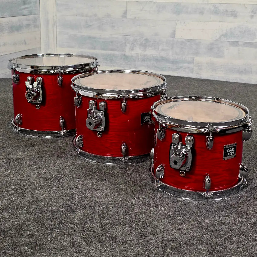 Used Yamaha Oak Custom 7pc Drum Set Red Gloss - Very Good - Drum Center Of Portsmouth