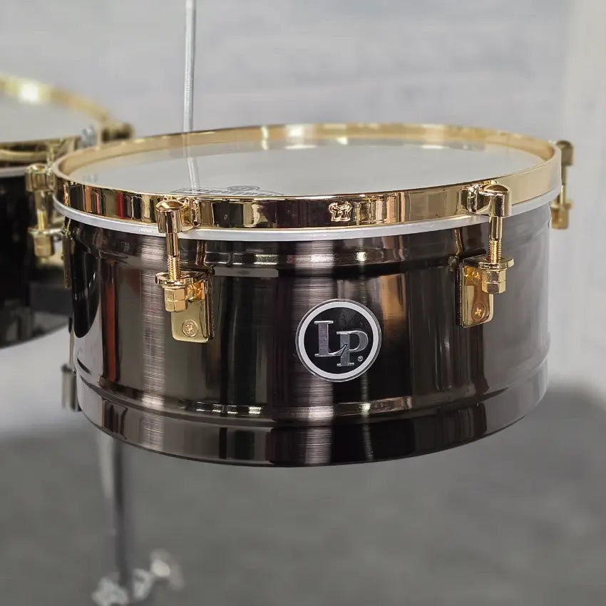 Used LP Latin Percussion Matador 14/15 Brush Nickel Timbale Set with Stand - Very Good - Drum Center Of Portsmouth