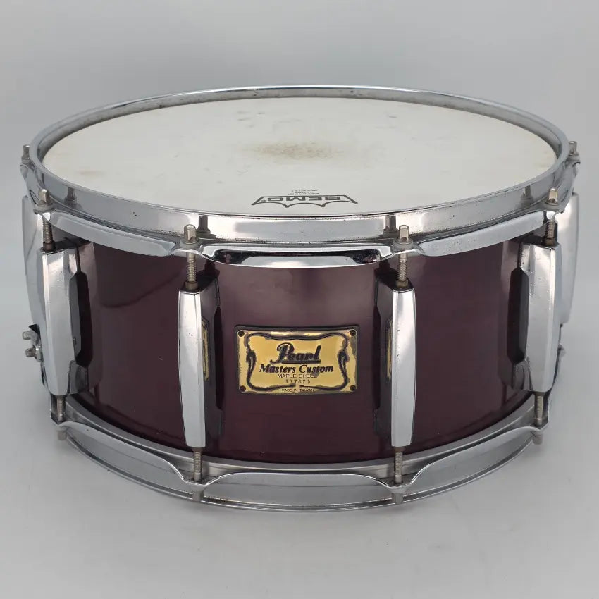 Used Pearl MMX Masters Custom Maple Snare Drum 14x6.5 Wine Red - Good - Drum Center Of Portsmouth
