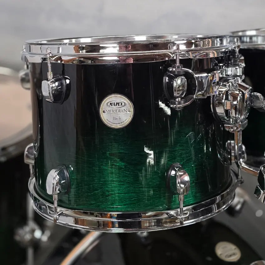 Used Mapex Meridian Birch 7pc Drum Set Black Forest Green Fade Lacquer - Very Good - Drum Center Of Portsmouth