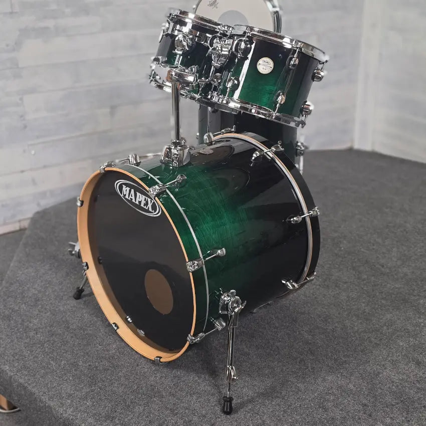 Used Mapex Meridian Birch 7pc Drum Set Black Forest Green Fade Lacquer - Very Good - Drum Center Of Portsmouth