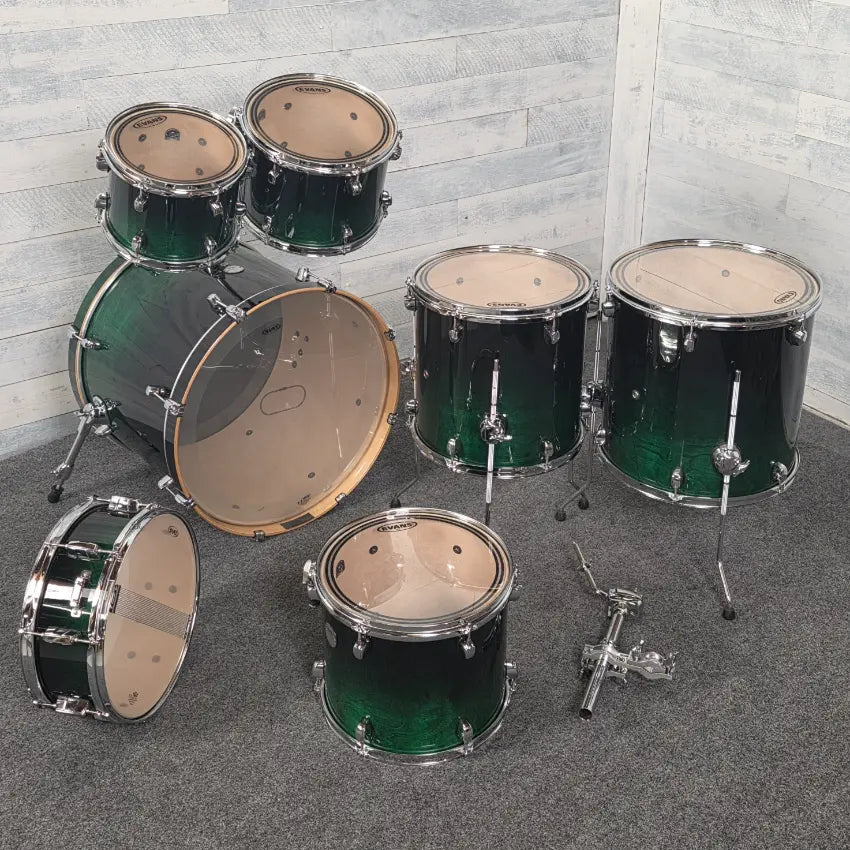 Used Mapex Meridian Birch 7pc Drum Set Black Forest Green Fade Lacquer - Very Good - Drum Center Of Portsmouth