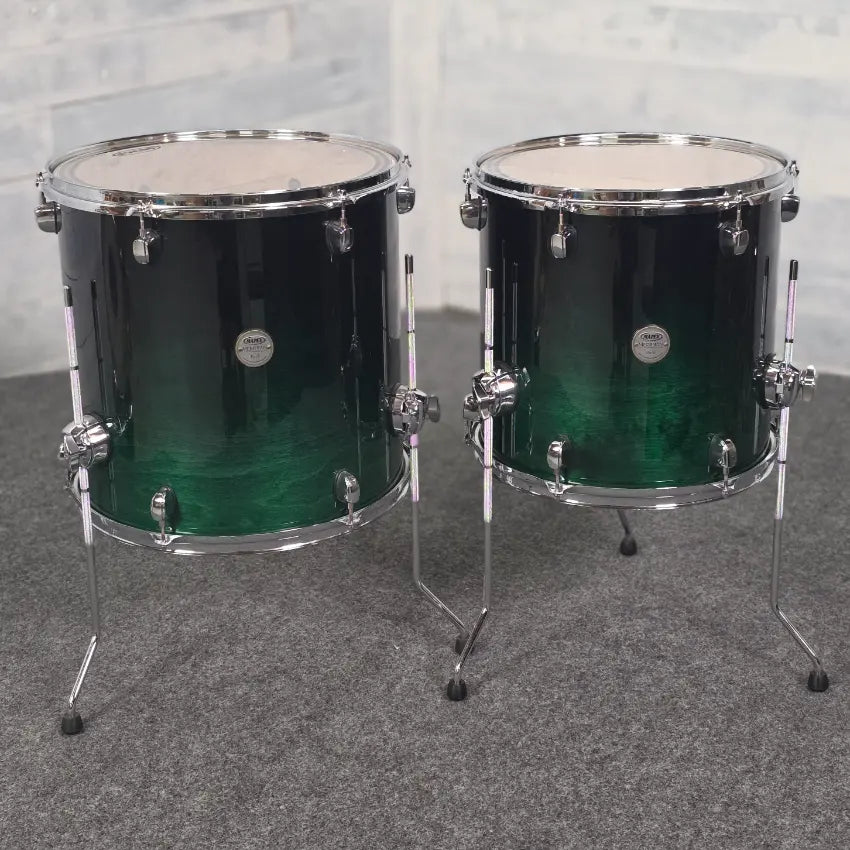 Used Mapex Meridian Birch 7pc Drum Set Black Forest Green Fade Lacquer - Very Good - Drum Center Of Portsmouth