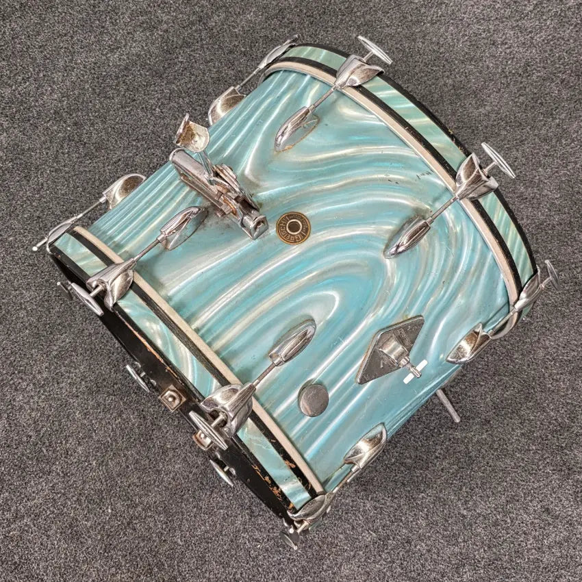 Used Vintage Gretsch '60s Round Badge Drum Set 18/13/16 Aqua Satin Flame - Good - Drum Center Of Portsmouth