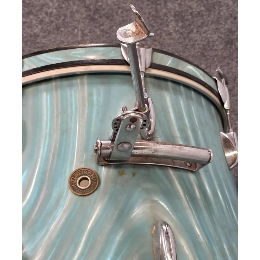 Used Vintage Gretsch '60s Round Badge Drum Set 18/13/16 Aqua Satin Flame - Good - Drum Center Of Portsmouth