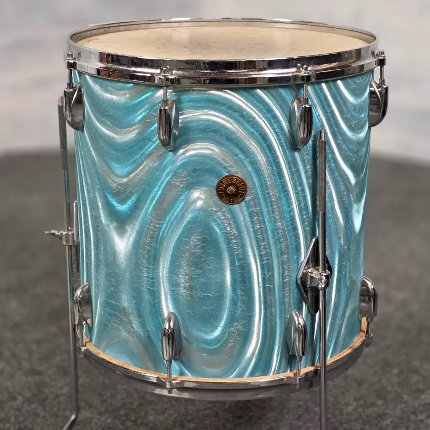 Used Vintage Gretsch '60s Round Badge Drum Set 18/13/16 Aqua Satin Flame - Good - Drum Center Of Portsmouth