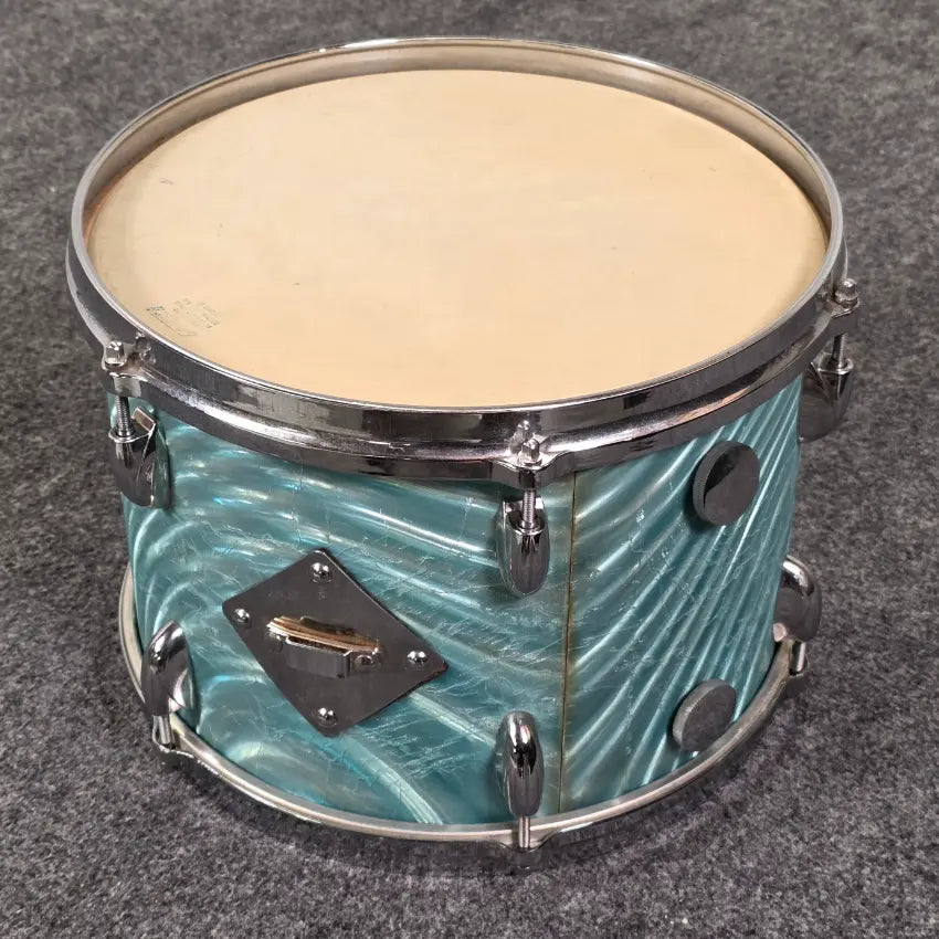 Used Vintage Gretsch '60s Round Badge Drum Set 18/13/16 Aqua Satin Flame - Good - Drum Center Of Portsmouth
