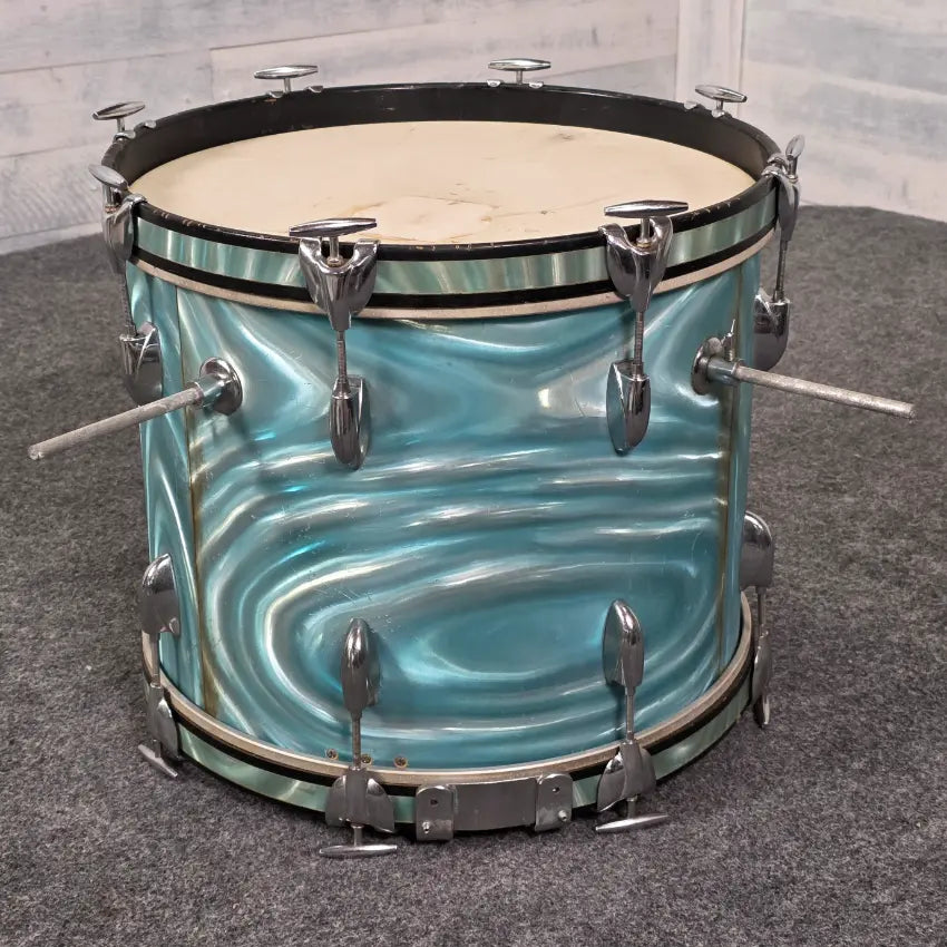 Used Vintage Gretsch '60s Round Badge Drum Set 18/13/16 Aqua Satin Flame - Good - Drum Center Of Portsmouth