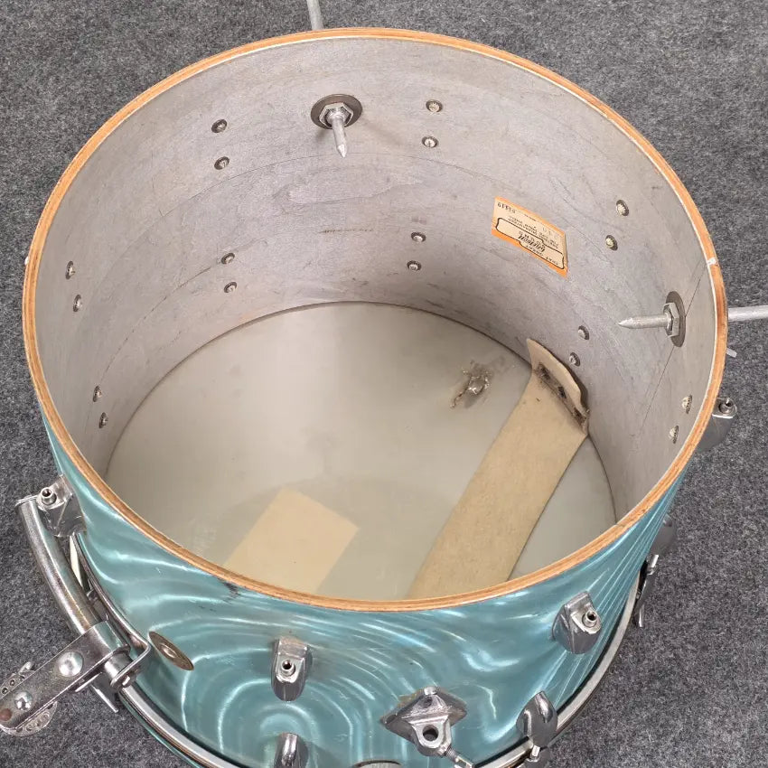 Used Vintage Gretsch '60s Round Badge Drum Set 18/13/16 Aqua Satin Flame - Good - Drum Center Of Portsmouth