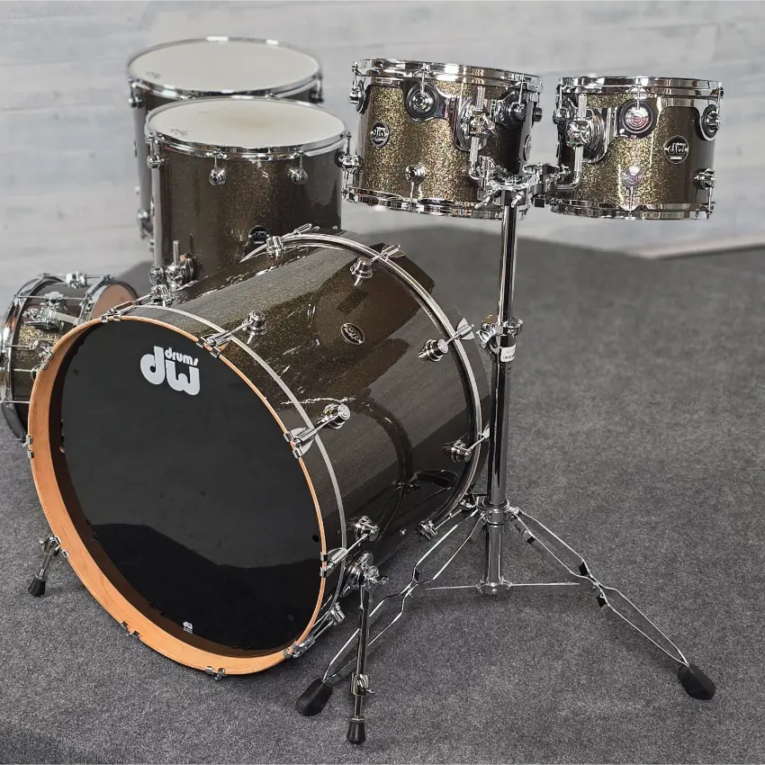 Used DW Performance 6pc Drum Set Pewter Sparkle w/Enduro Hard Cases - Very Good - Drum Center Of Portsmouth
