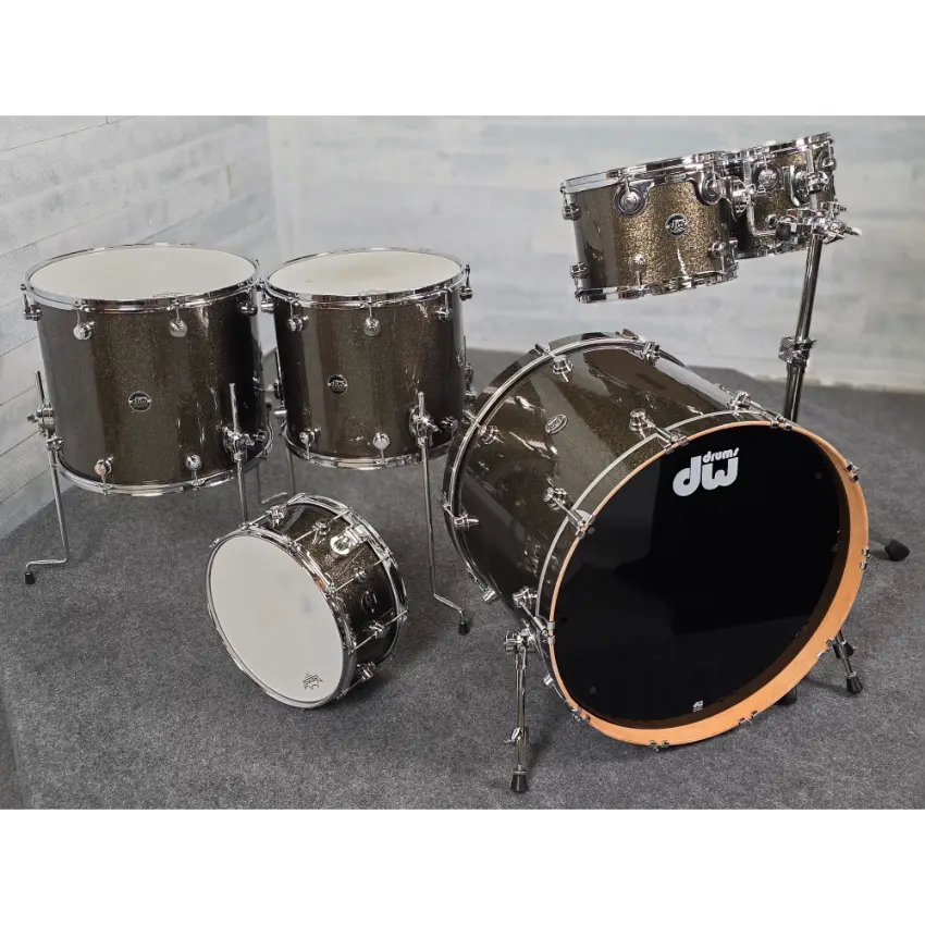 Used DW Performance 6pc Drum Set Pewter Sparkle w/Enduro Hard Cases - Very Good - Drum Center Of Portsmouth