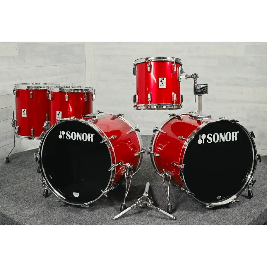 Used Vintage Sonor Phonic Plus 5pc Drum Set Candy Apple Red - Very Good - Drum Center Of Portsmouth
