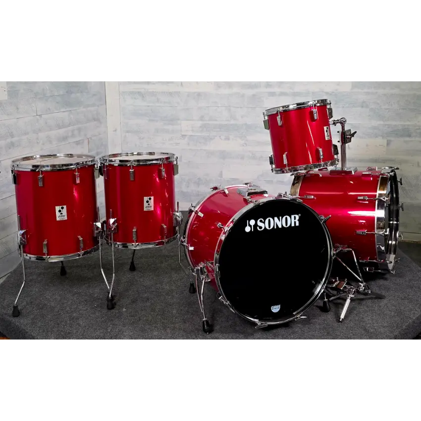 Used Vintage Sonor Phonic Plus 5pc Drum Set Candy Apple Red - Very Good - Drum Center Of Portsmouth
