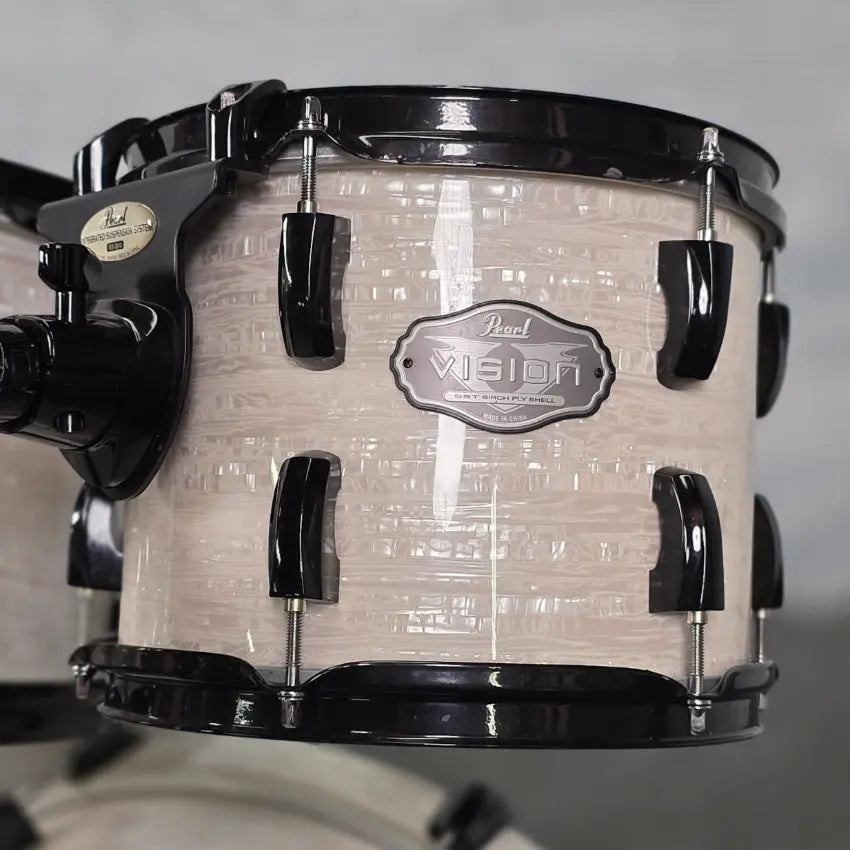 Used Pearl Vision Birch 5pc Drum Set White Marine Pearl w/Black Hardware - Good - Drum Center Of Portsmouth