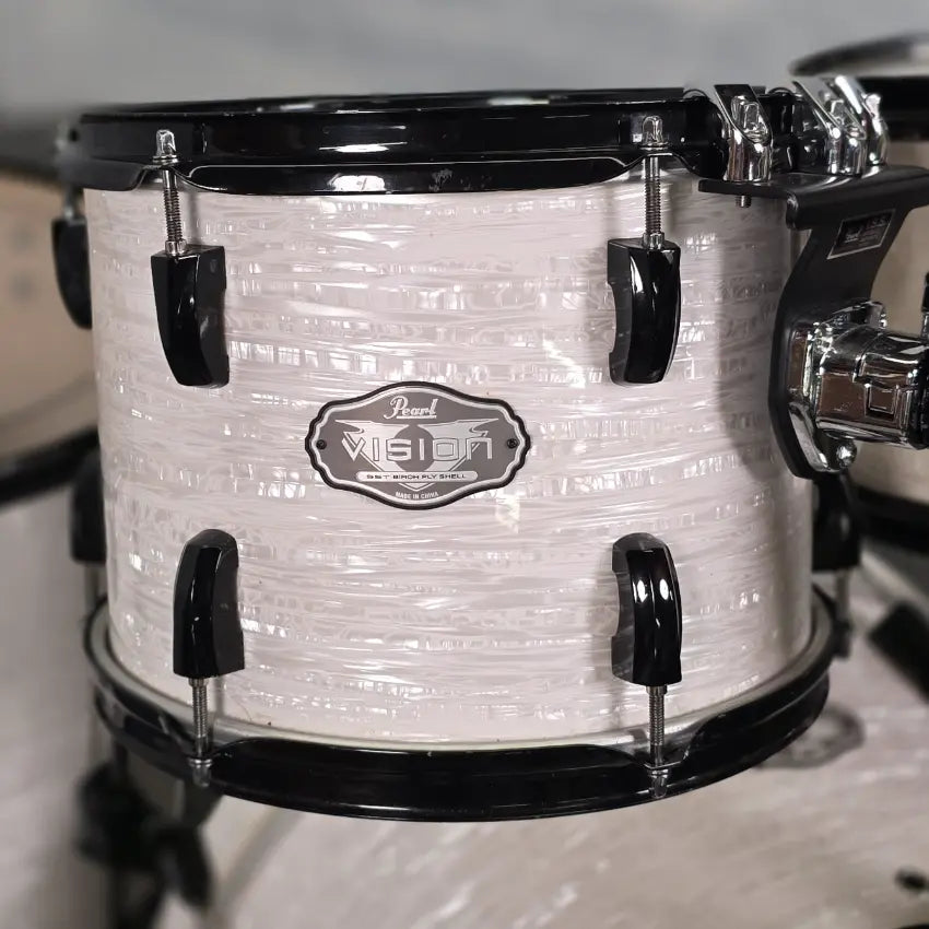 Used Pearl Vision Birch 5pc Drum Set White Marine Pearl w/Black Hardware - Good - Drum Center Of Portsmouth