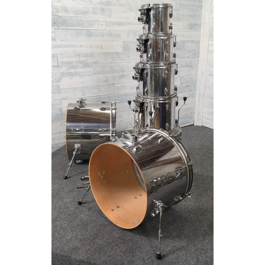 Used Pearl Export 7pc Double Bass Drum Set Chrome - Fair - Drum Center Of Portsmouth