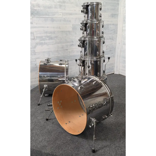 Used Pearl Export 7pc Double Bass Drum Set Chrome - Fair - Drum Center Of Portsmouth