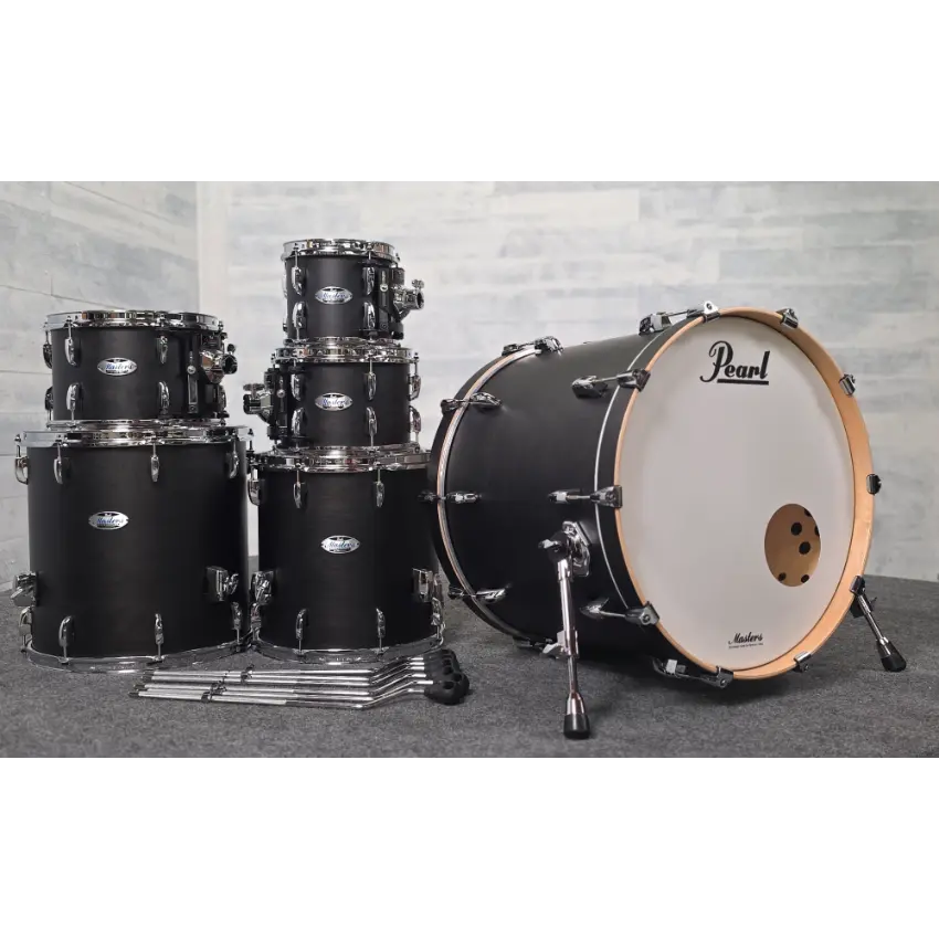 Used Pearl Masters Maple Complete 6pc Drum Set Matte Black Mist - Very Good - Drum Center Of Portsmouth