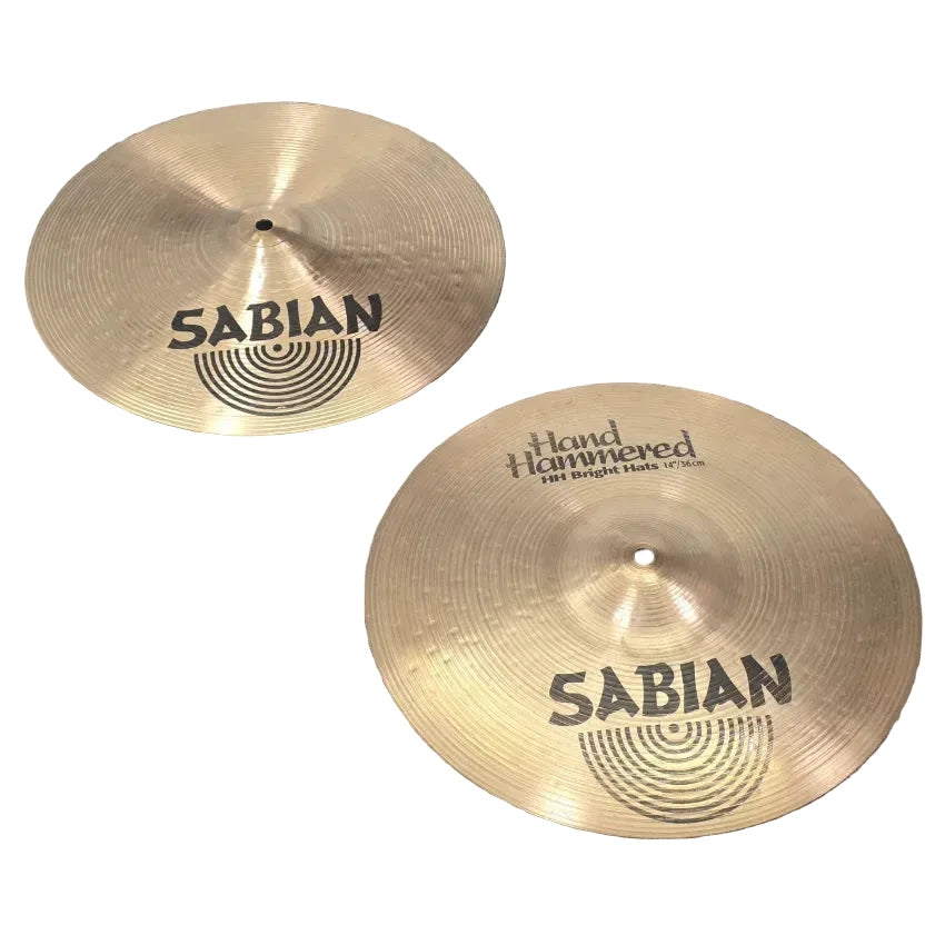 Used Sabian Hand Hammered Bright Hi Hat Cymbals 14" - Very Good - Drum Center Of Portsmouth