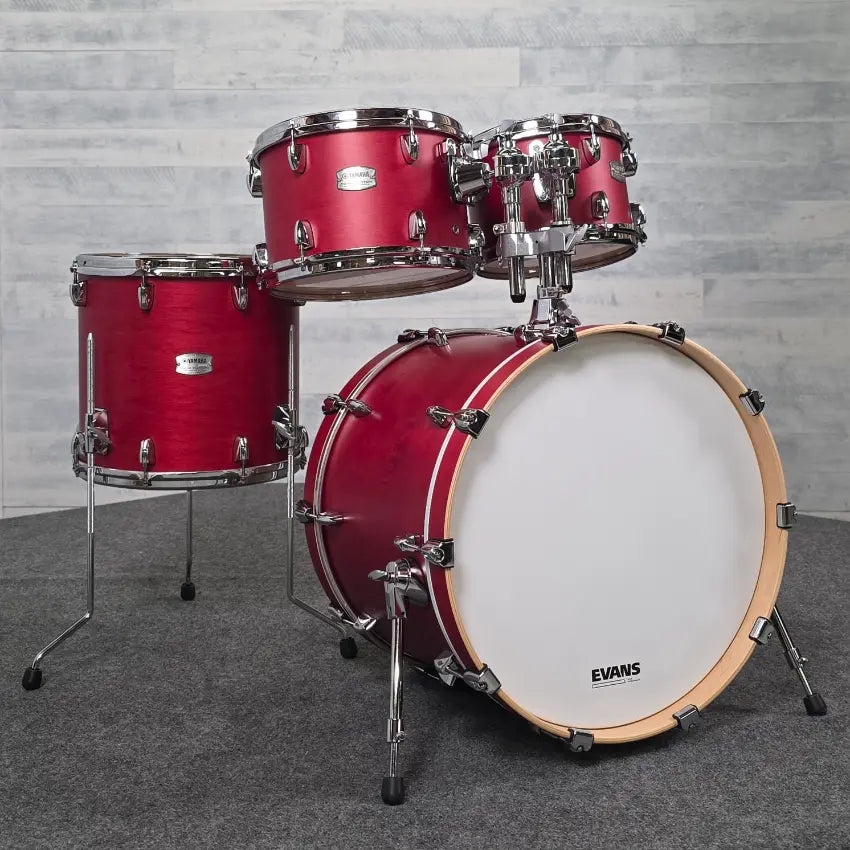 Used Yamaha Tour Custom Maple 4pc Drum Set Candy Apple Satin - Excellent - Drum Center Of Portsmouth