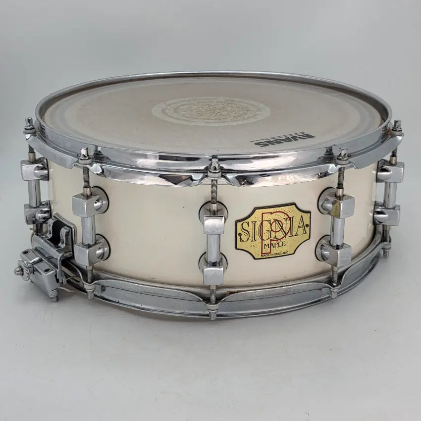 Used Premier Signia Maple Snare Drum 14x5 Piano White - Very Good - Drum Center Of Portsmouth