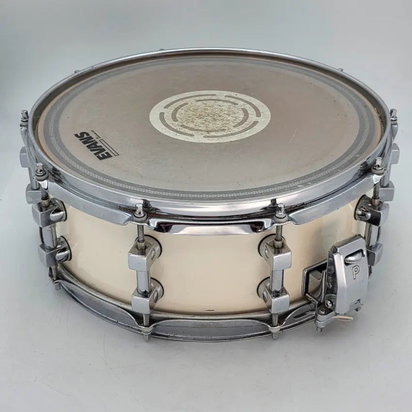 Used Premier Signia Maple Snare Drum 14x5 Piano White - Very Good - Drum Center Of Portsmouth