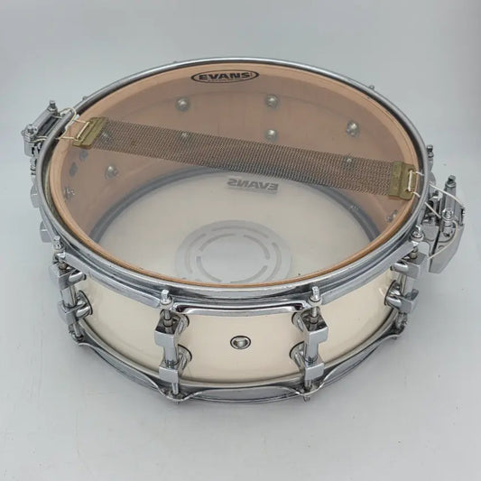 Used Premier Signia Maple Snare Drum 14x5 Piano White - Very Good - Drum Center Of Portsmouth