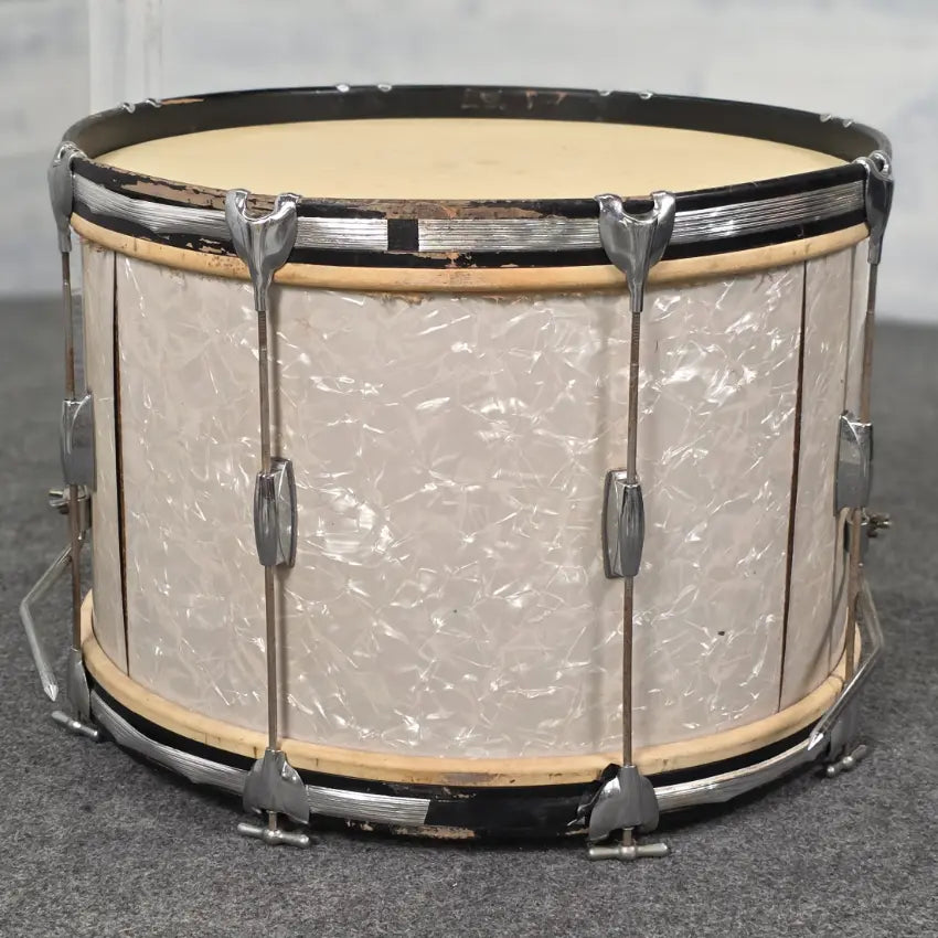 Used Vintage Gretsch Round Badge Bass Drum 22x14 White Marine Pearl - Fair - Drum Center Of Portsmouth