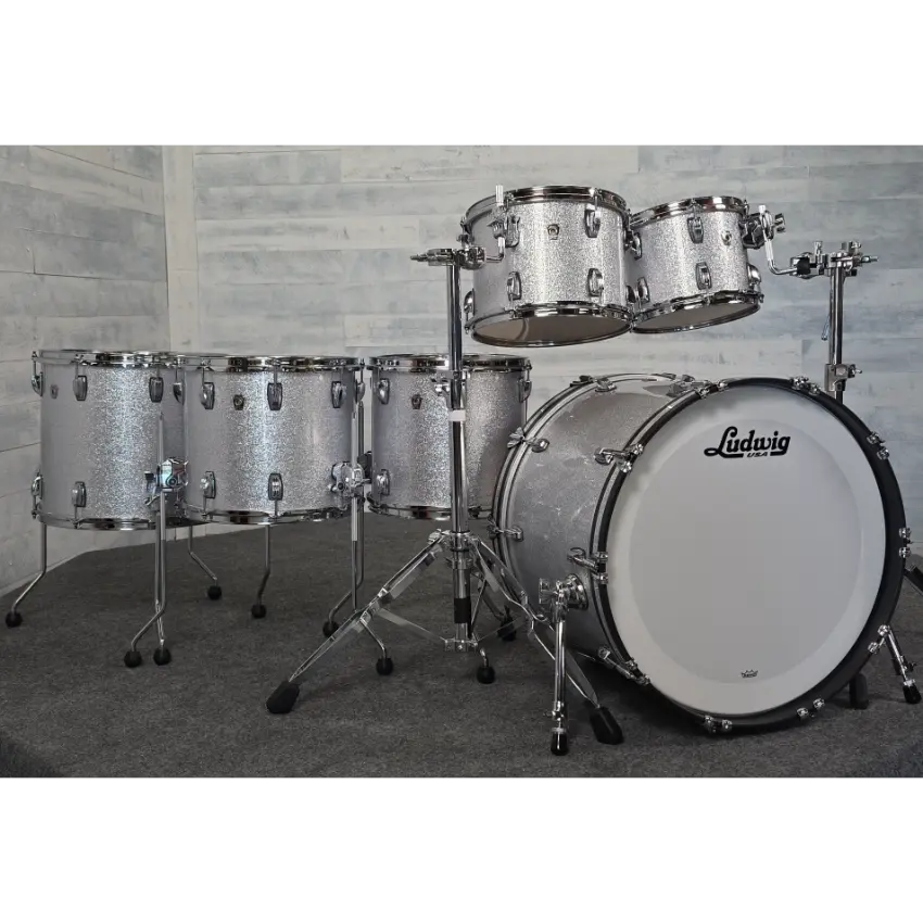 Used Ludwig Classic Oak 6pc Drum Set Silver Sparkle - Very Good - Drum Center Of Portsmouth
