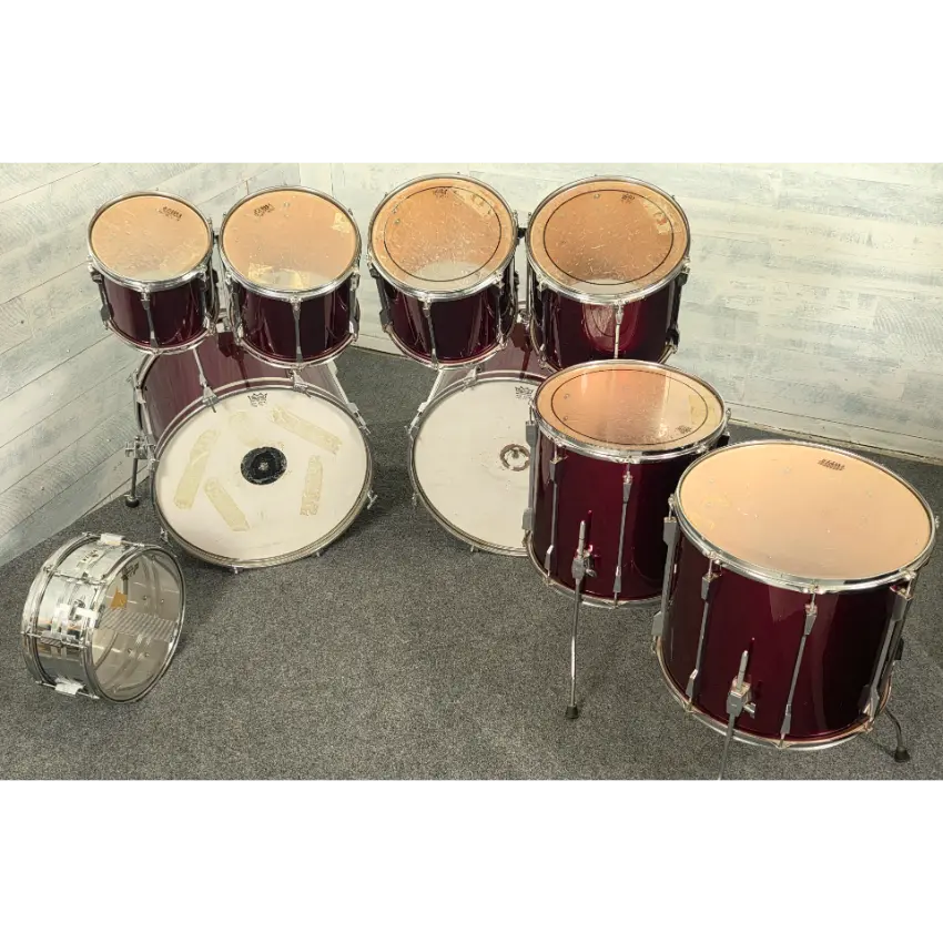 Used Tama Rockstar DX 9pc Drum Set Dark Red MIJ - Good - Drum Center Of Portsmouth