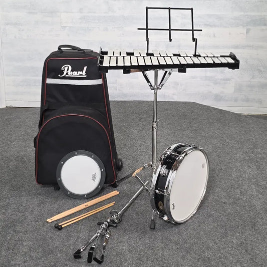 Used Pearl Student Percussion Snare & Bell Set w/Rolling Case - Good - Drum Center Of Portsmouth