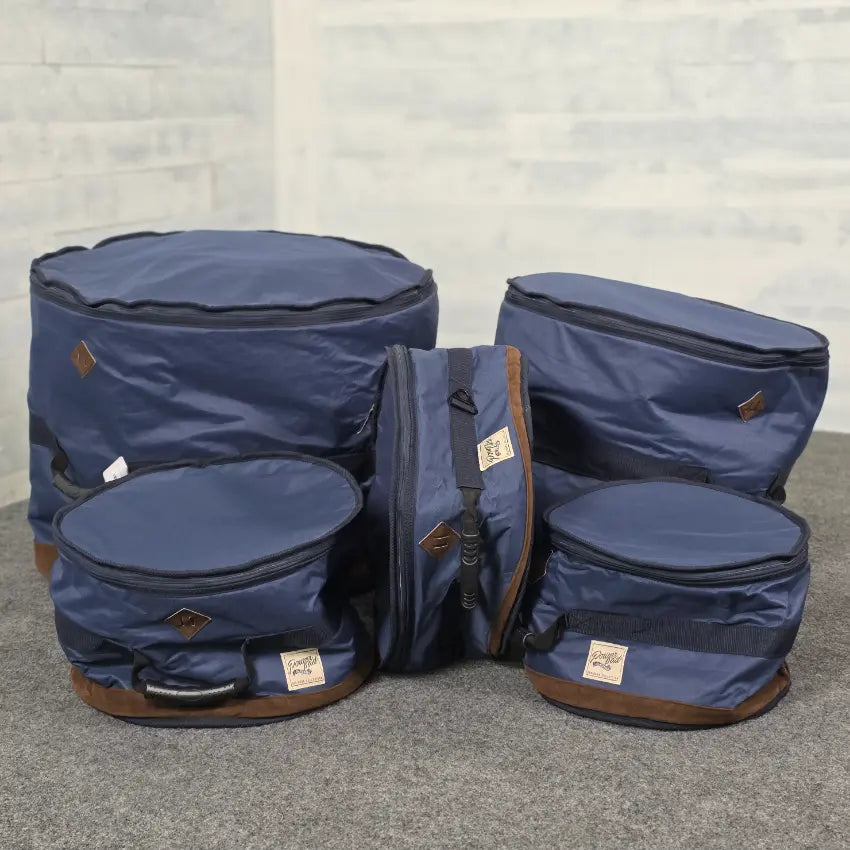 Used Tama Powerpad Designer Collection 5pc Drum Bag Set Navy Blue - Good - Drum Center Of Portsmouth