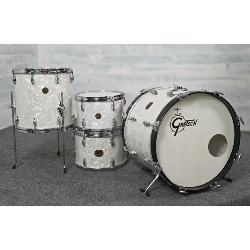Used Vintage Gretsch Drum Set 69/70 4pc Drum Set White Marine Pearl - Very Good - Drum Center Of Portsmouth
