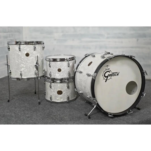 Used Vintage Gretsch Drum Set 69/70 4pc Drum Set White Marine Pearl - Very Good - Drum Center Of Portsmouth